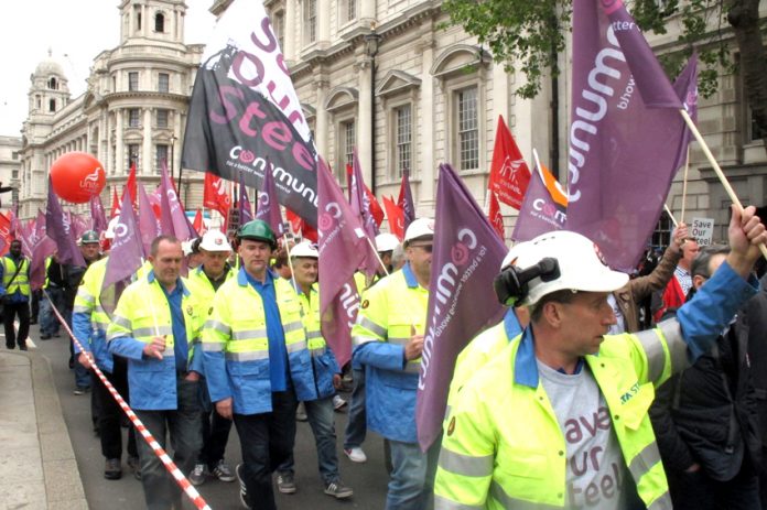 Steel workers on the march to Parliament on Wednesday