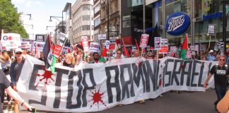 London marchers against the Israeli occupation. The Tories have banned councils from supporting boycotts of Israel