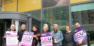 London Met University lecturers on the picket line during last week’s 2-day UCU nationwide strike – now 395 more jobs are to be axed there