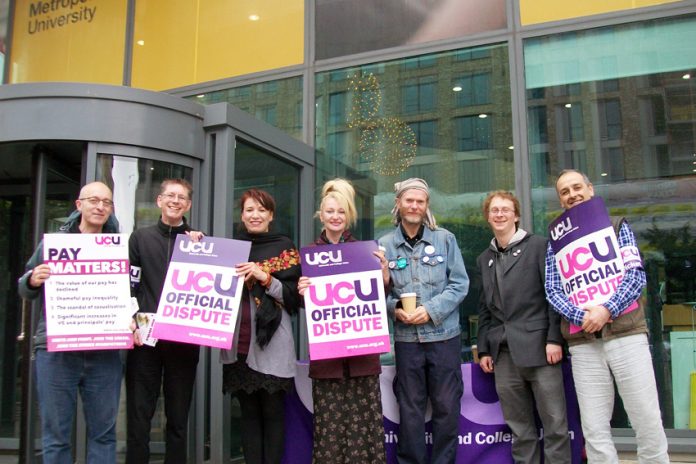 London Met University lecturers on the picket line during last week’s 2-day UCU nationwide strike – now 395 more jobs are to be axed there