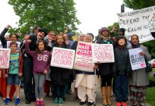 Children joined the 50-strong mass picket outside Ealing Hospital yesterday morning calling for strike action and occupation to save the Charlie Chaplin children’s ward