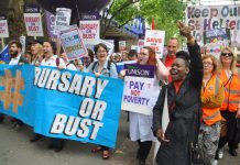 Student nurses marching in London on Saturday demanding that their bursaries be maintained