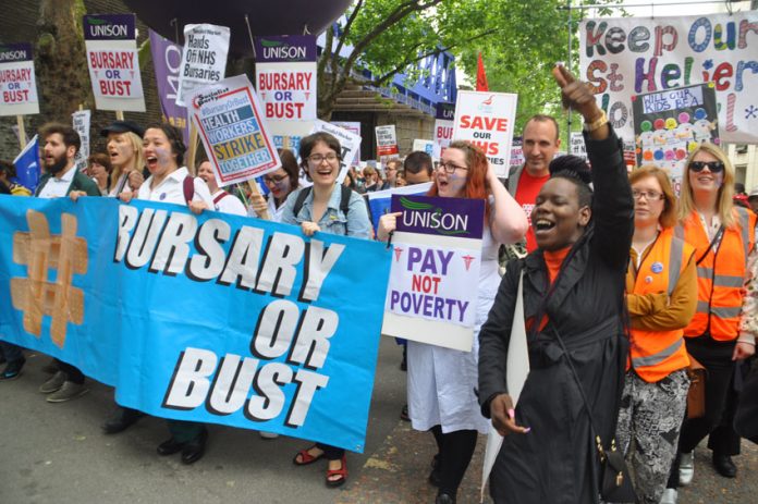 Student nurses marching in London on Saturday demanding that their bursaries be maintained