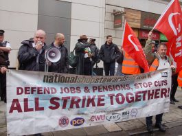STEVE HEDLEY addressing RMT members during a campaign against victimisation of another RMT member