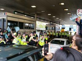 Refugee supporters were blocked by police from boarding the ferry at Dover
