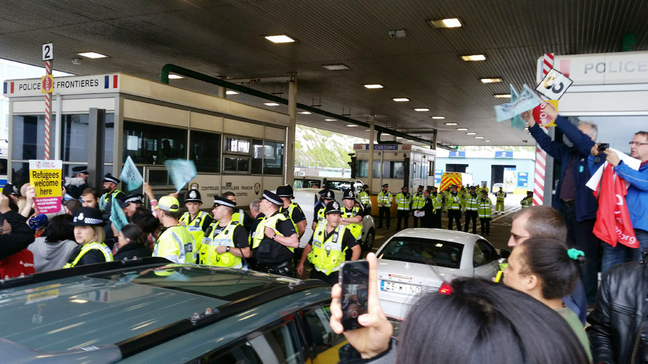 Refugee supporters were blocked by police from boarding the ferry at Dover