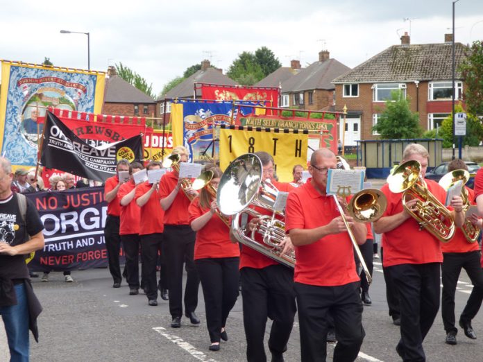 The demonstration to back the Orgeave Justice Campaign’s call for a full inquiry into the police attack on thousands of striking miners at Orgreave thirty two years ago