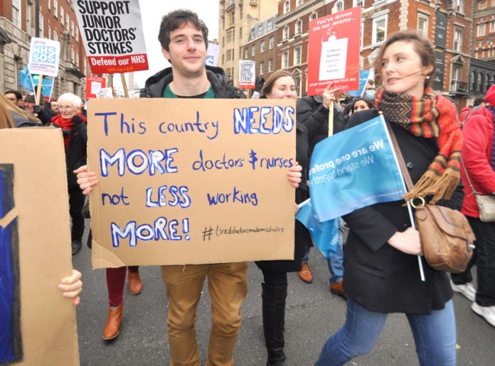 Junior doctors in the front line against imposed contracts, privatisation and not getting the number of staff that the NHS requires