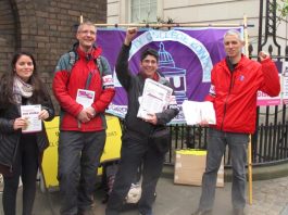 UCU strikers at University College London during last month’s strike over pay