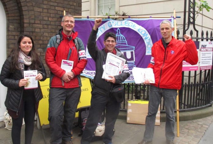 UCU strikers at University College London during last month’s strike over pay