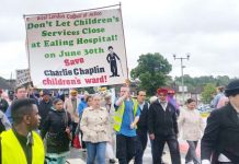 With Charlie Chaplin leading the way, the marchers reached Ealing Hospital where they demanded that the children’s ward be kept open