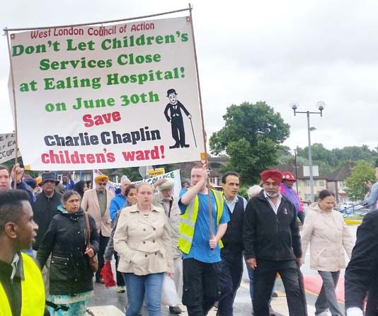 With Charlie Chaplin leading the way, the marchers reached Ealing Hospital where they demanded that the children’s ward be kept open