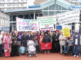 A section of the rally outside the main entrance of Ealing Hospital on Wednesday afternoon