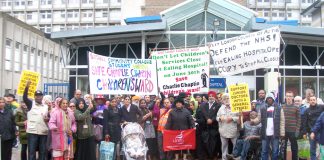 A section of the rally outside the main entrance of Ealing Hospital on Wednesday afternoon