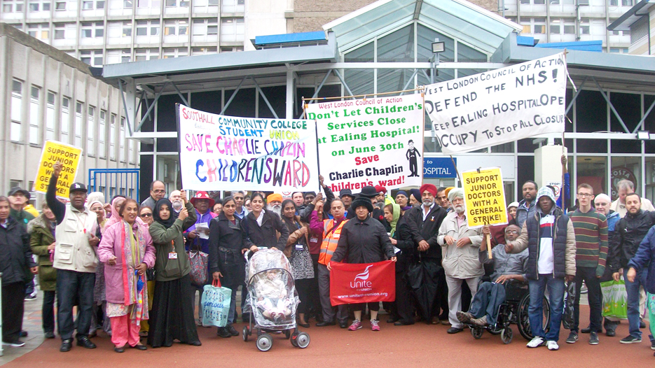 A section of the rally outside the main entrance of Ealing Hospital on Wednesday afternoon