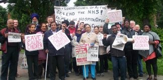 Mass picket outside Ealing Hospital yesterday morning – the day the Charlie Chaplin children’s ward was due for closure, putting children’s lives into jeopardy