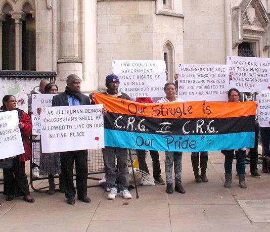 Chagossians demonstrating outside the High Court in 2014
