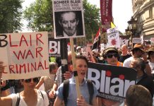 Yesterday’s rally outside the QE2 Centre as Chilcot made his long awaited report public