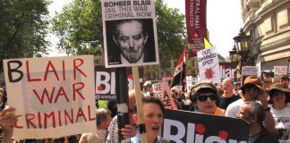 Yesterday’s rally outside the QE2 Centre as Chilcot made his long awaited report public