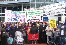 Childrens services are under attack all over the country – picture shows them being defended at Ealing Hospital