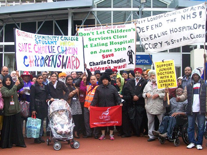 Childrens services are under attack all over the country – picture shows them being defended at Ealing Hospital