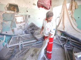 A hospital in Gaza destroyed by an Israeli bombing raid
