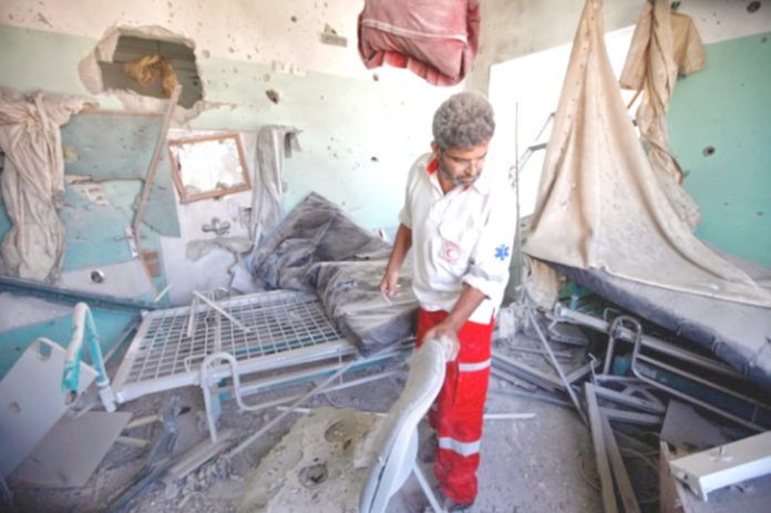 A hospital in Gaza destroyed by an Israeli bombing raid