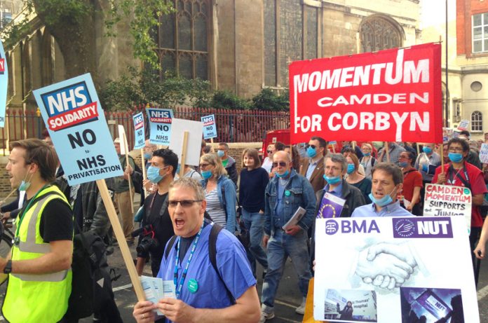 Demonstration to defend the NHS marching from Bart’s Hospital on Thursday evening