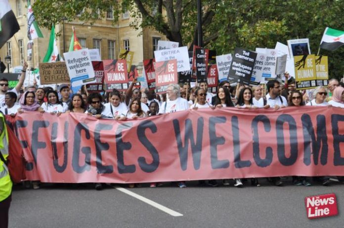 The front of the 100,000-strong ‘Refugees Welcome’ march in London last September