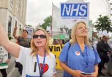 Nurses, doctors and NHS staff say the NHS is ‘Not Safe in Tory Hands’ – the Tories invested £3.9bn less in the NHS than they said