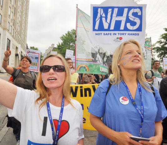 Nurses, doctors and NHS staff say the NHS is ‘Not Safe in Tory Hands’ – the Tories invested £3.9bn less in the NHS than they said