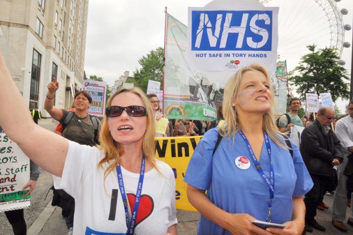 Nurses, doctors and NHS staff say the NHS is ‘Not Safe in Tory Hands’ – the Tories invested £3.9bn less in the NHS than they said