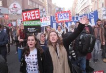 Students marching against tuition fees. They are now even angrier as fees are being hiked above £9,000!