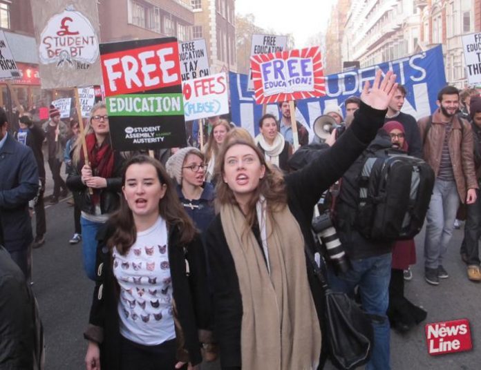 Students marching against tuition fees. They are now even angrier as fees are being hiked above £9,000!