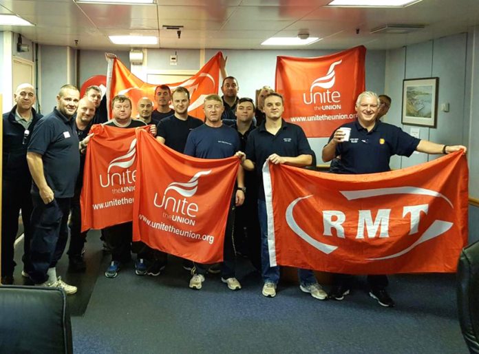 RMT members on the second day of their strike action on the Wood Group Shell. Photo Credit: RMT