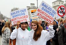 Students demonstrate against bankers’ bailouts – a new crash and new rescue attempt impending, says Adam Smith Institute