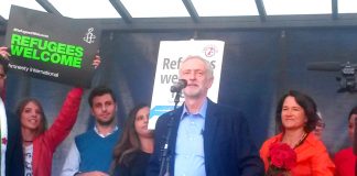 JEREMY CORBYN addressing the 100,000-strong ‘Refugees Welcome’ rally on the day he was elected Labour leader, last September