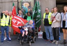 RMT members and commuters on the picket line at Victoria Station. PETER DUBOIS, a wheelchair user said ‘I believe that guards must be on trains. If anything went wrong I’d need the help of a guard’