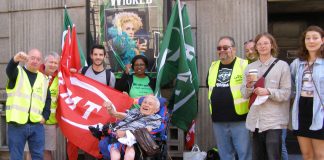 RMT members and commuters on the picket line at Victoria Station. PETER DUBOIS, a wheelchair user said ‘I believe that guards must be on trains. If anything went wrong I’d need the help of a guard’