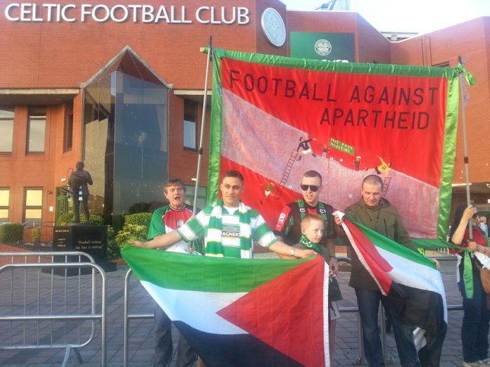 Celtic supporters flew the Palestinian flag both outside and inside the ground last Wednesday evening