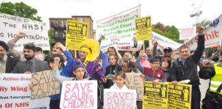 Rally in front of Ealing Hospital in May to defend children’s services