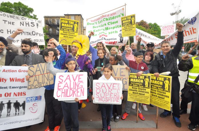 Rally in front of Ealing Hospital in May to defend children’s services