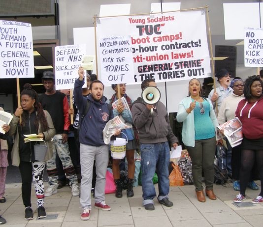 Young Socialists and WRP members lobbying the TUC last year demanding ‘No Zero-Hours Contracts’ and ‘End Slave Labour for Youth’