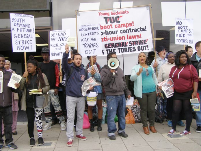 Young Socialists and WRP members lobbying the TUC last year demanding ‘No Zero-Hours Contracts’ and ‘End Slave Labour for Youth’