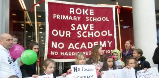 Demonstration against Roke Primary School being turned into an academy – two academies a week face formal interventions