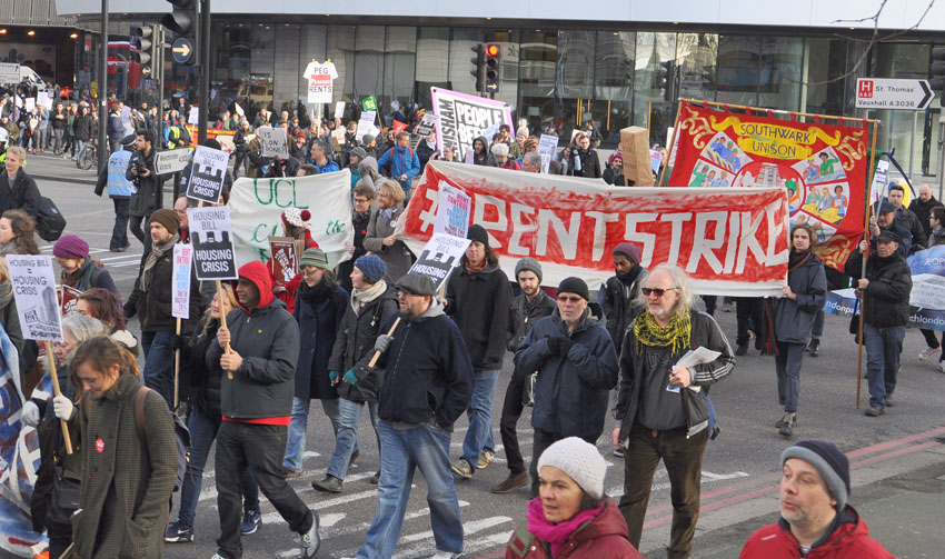 Students with their ‘Rent Strike’ banner on a march against the Housing Bill earlier this year