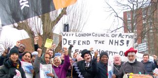 Mass picket of Ealing Hospital against the closure of the Charlie Chaplin children’s ward – the closures of the A&Es at Ealing and Charing Cross Hospitals are imminent