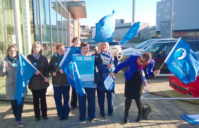 RCM midwives came out on strike in Belfast in April 2015 for the first time in their history – they will shortly be out again, fighting for a living wage increase
