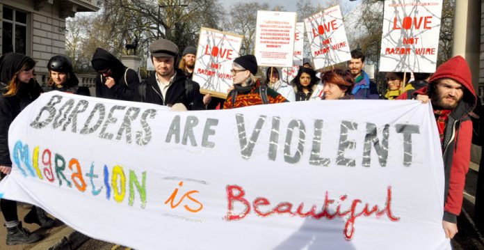 ‘Valentine’s Day’ demonstration in support of the refugees in Calais outside the French Embassy in London