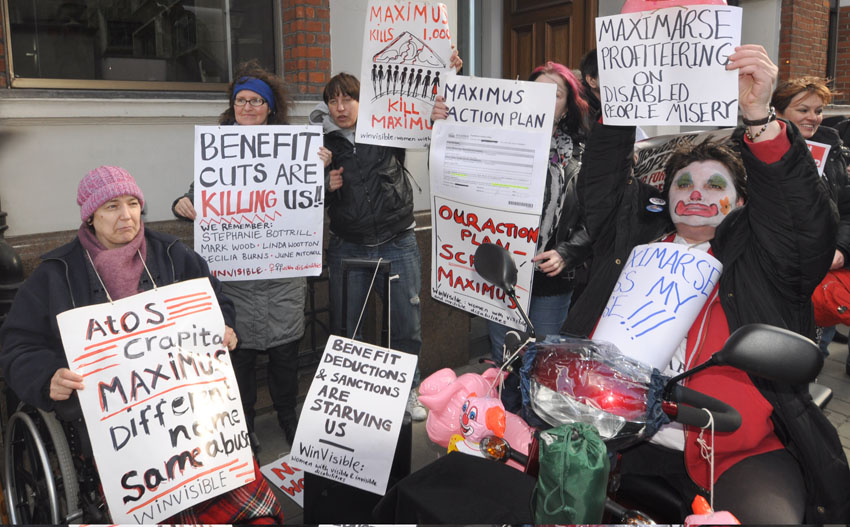 Disabled protest against private company Maximus taking over disability assessment testing